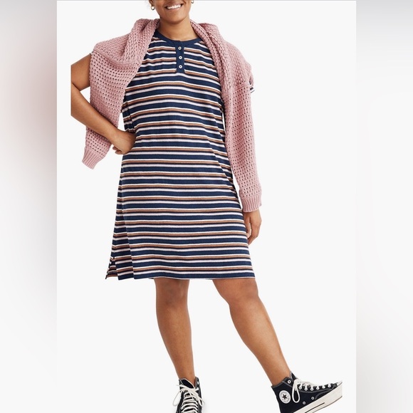 Madewell Dresses & Skirts - Madewell Striped Henley Tshirt Mini Dress, Bengali Indigo, Size XL